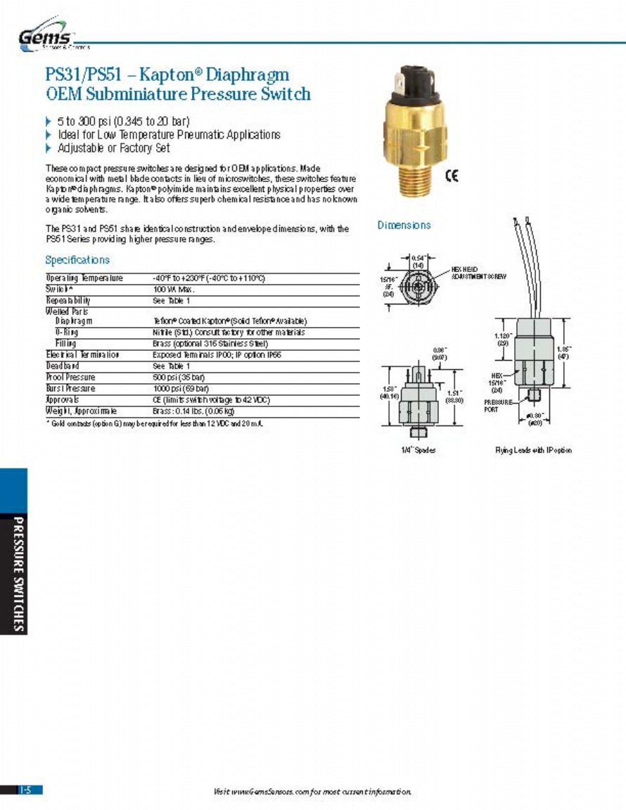 Asia Machinery.net - E-brochures - Gems PS31-PS51 Pressure Switch