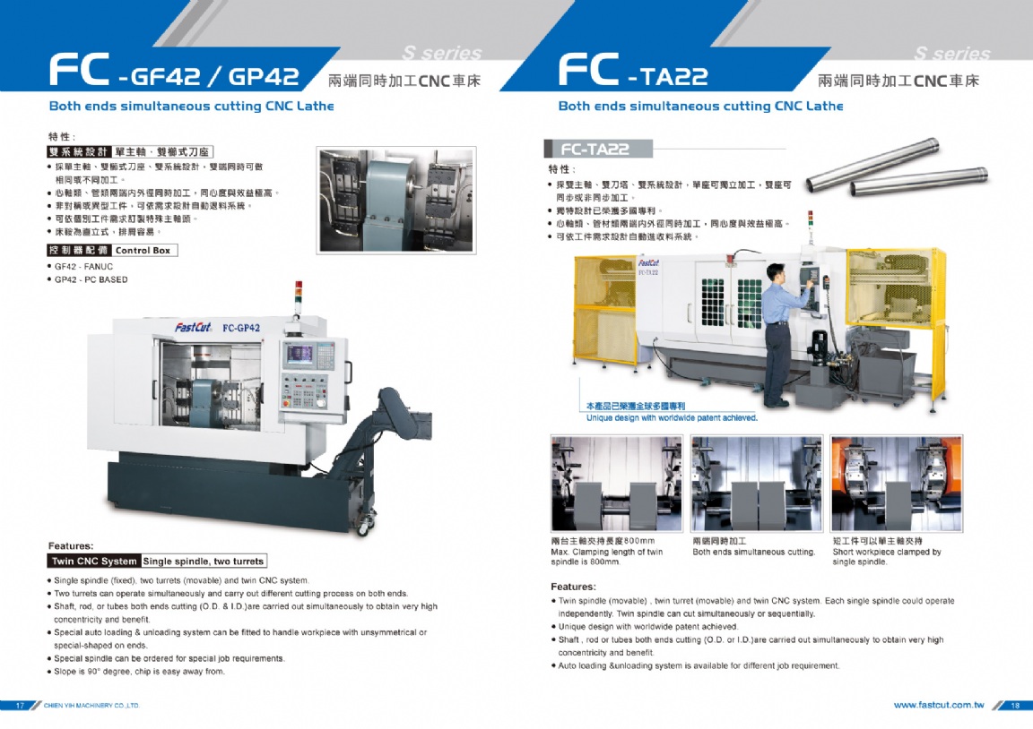 BOTH ENDS CUTTING CNC LATHE BY TWIN CHUCK TYPE