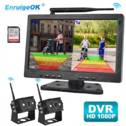 EnruigeOK Wireless 10.1" DVR Monitor Split Screen 1080P Rear View Camera BSD For Truck/BusERG-1001AV